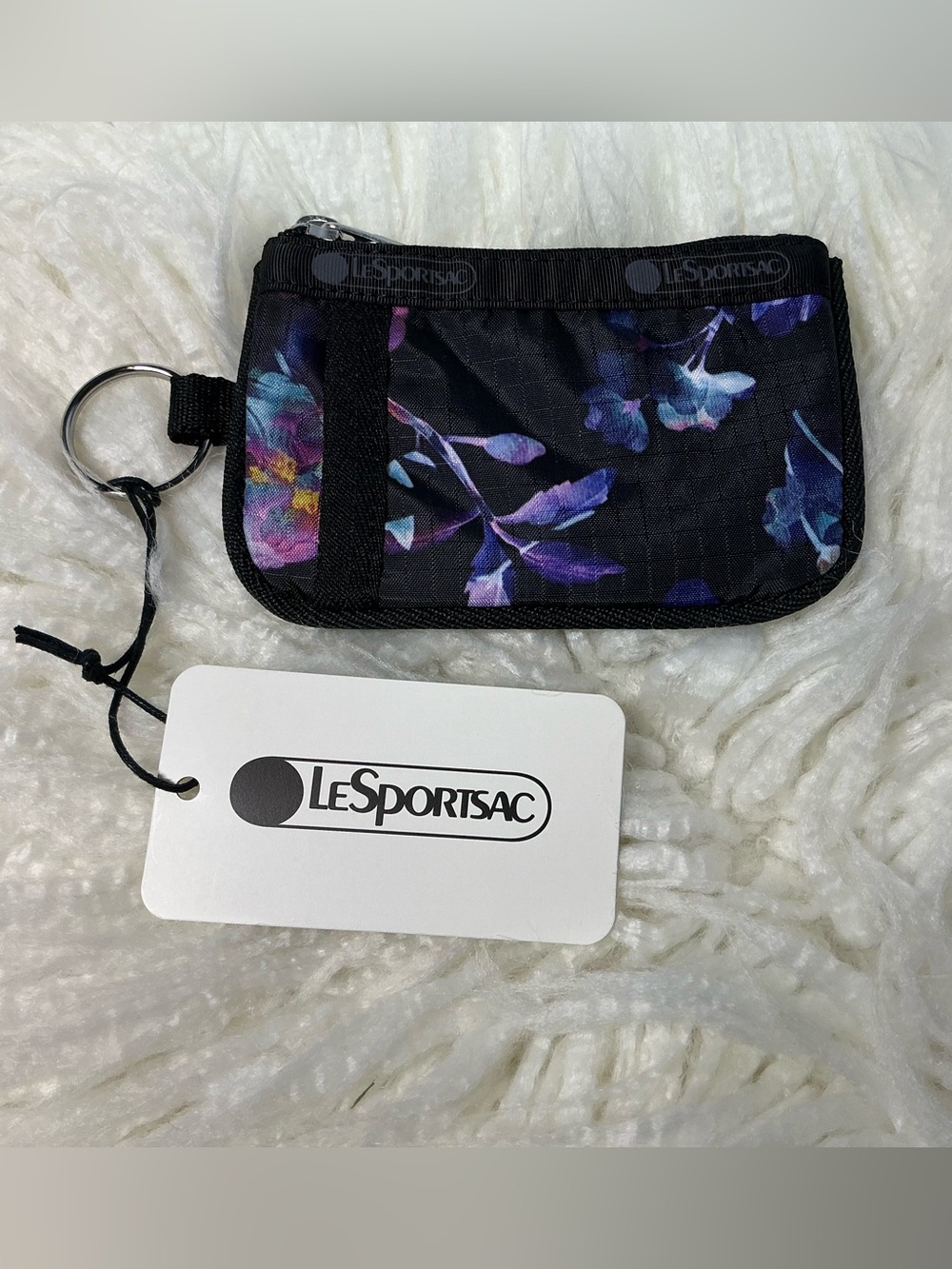 Lesportsac Black Coin Purse Key Pouch Floral Print💜🩵